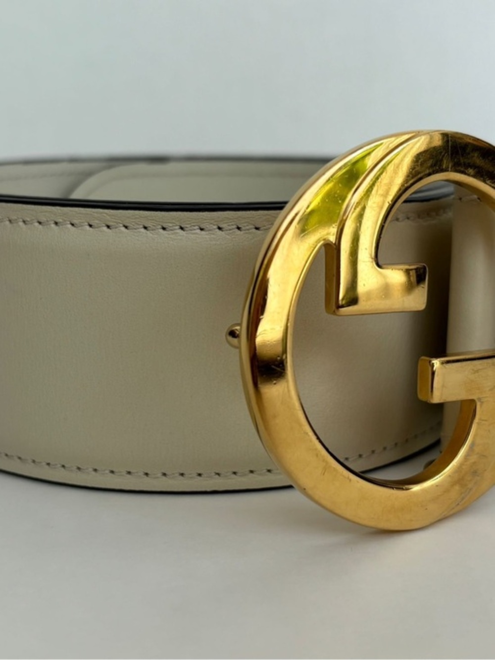 Gucci Interlocking GG Belt Cream Leather Gold Buckle Size 85/34 Authentic - Picture 4 of 7